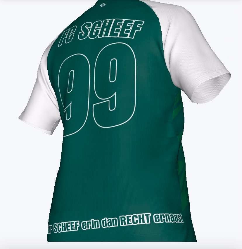 FC Scheef thuisshirt, achterkant met nummer 99